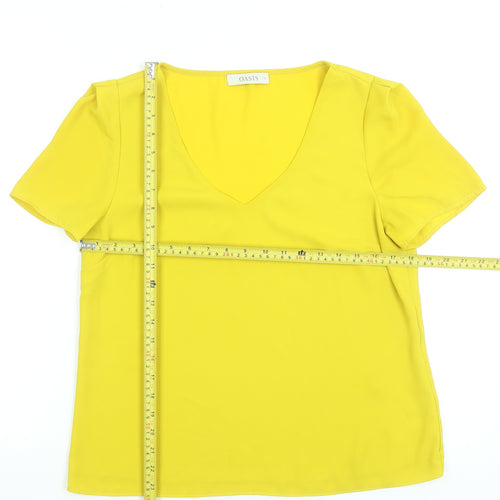 Oasis Women Yellow V-Neck Short Sleeve Polyester Blouse UK 12