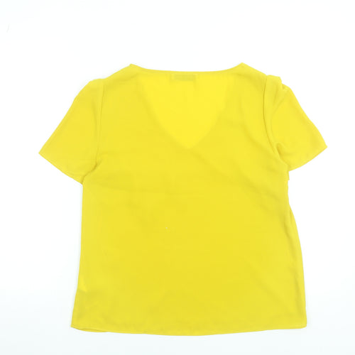 Oasis Women Yellow V-Neck Short Sleeve Polyester Blouse UK 12