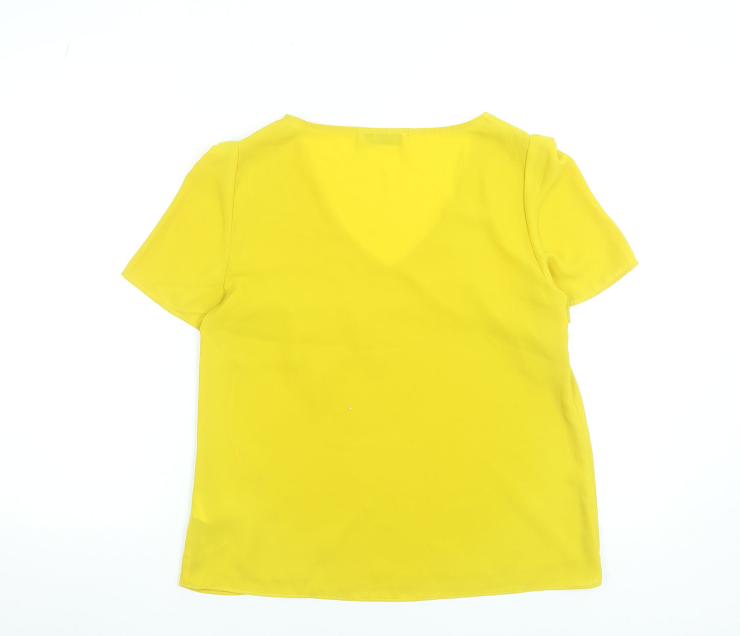 Oasis Women Yellow V-Neck Short Sleeve Polyester Blouse UK 12