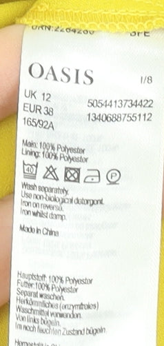 Oasis Women Yellow V-Neck Short Sleeve Polyester Blouse UK 12