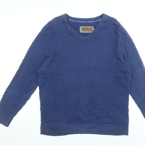 Trial Men Blue Cotton V-Neck Waffle Knit Pullover Jumper XL