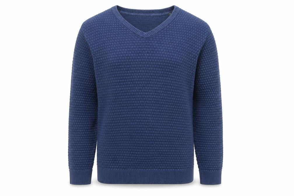 Front view of Trial Men Blue Cotton V-Neck Waffle Knit jumper XL
