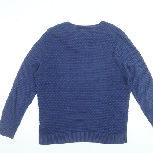 Trial Men Blue Cotton V-Neck Waffle Knit Pullover Jumper XL