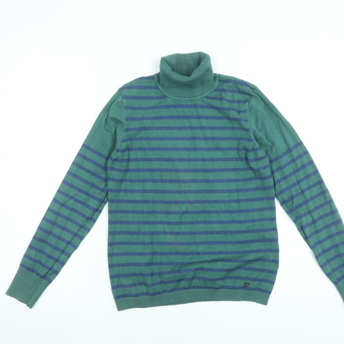 PACO Collection Women's Green Striped Roll Neck Jumper Size S