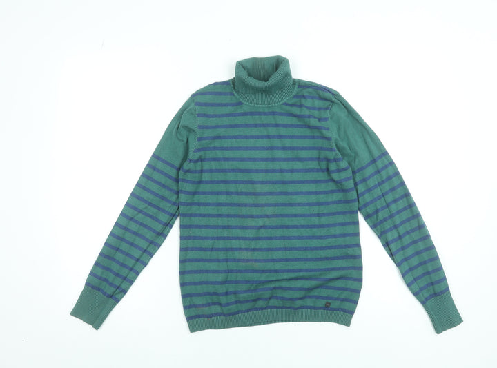 PACO Collection Women's Green Striped Roll Neck Jumper Size S