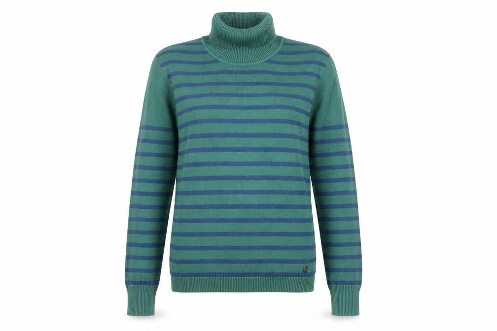 Front view of PACO Collection Women's Green Striped Roll Neck Jumper, size S
