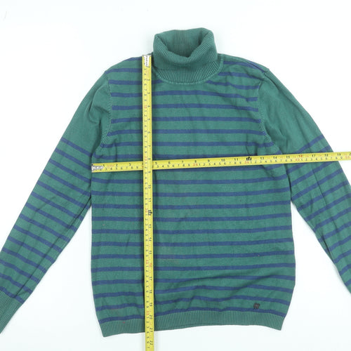 PACO Collection Women's Green Striped Roll Neck Jumper Size S