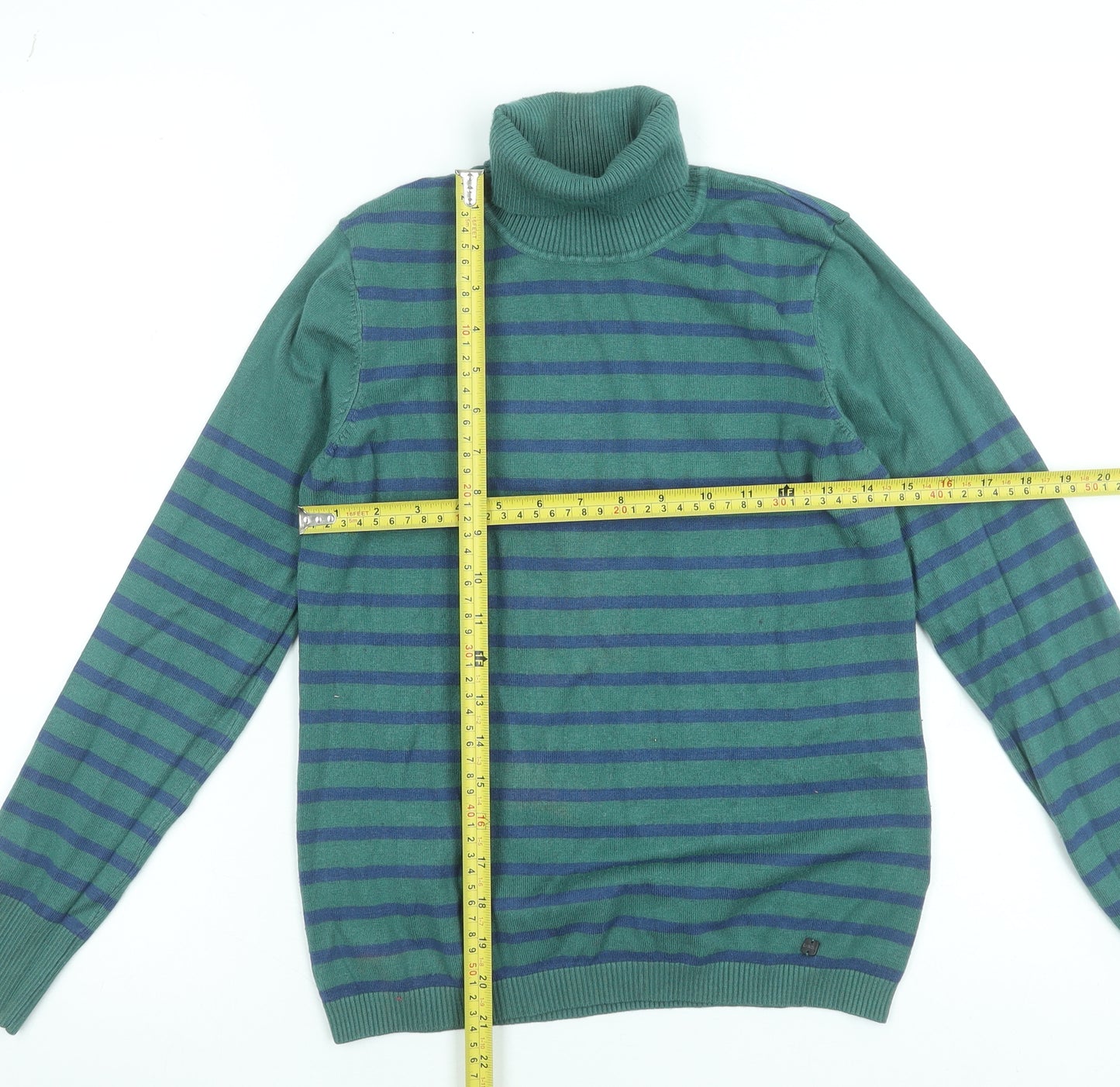 PACO Collection Women's Green Striped Roll Neck Jumper Size S