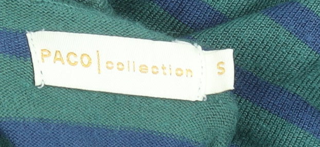 PACO Collection Women's Green Striped Roll Neck Jumper Size S