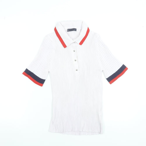 Marks and Spencer Women’s White Polo Knit Top Size 14 Collared Short Sleeve