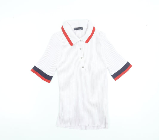 Marks and Spencer Women’s White Polo Knit Top Size 14 Collared Short Sleeve