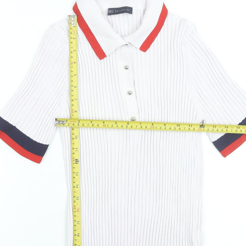 Marks and Spencer Women’s White Polo Knit Top Size 14 Collared Short Sleeve