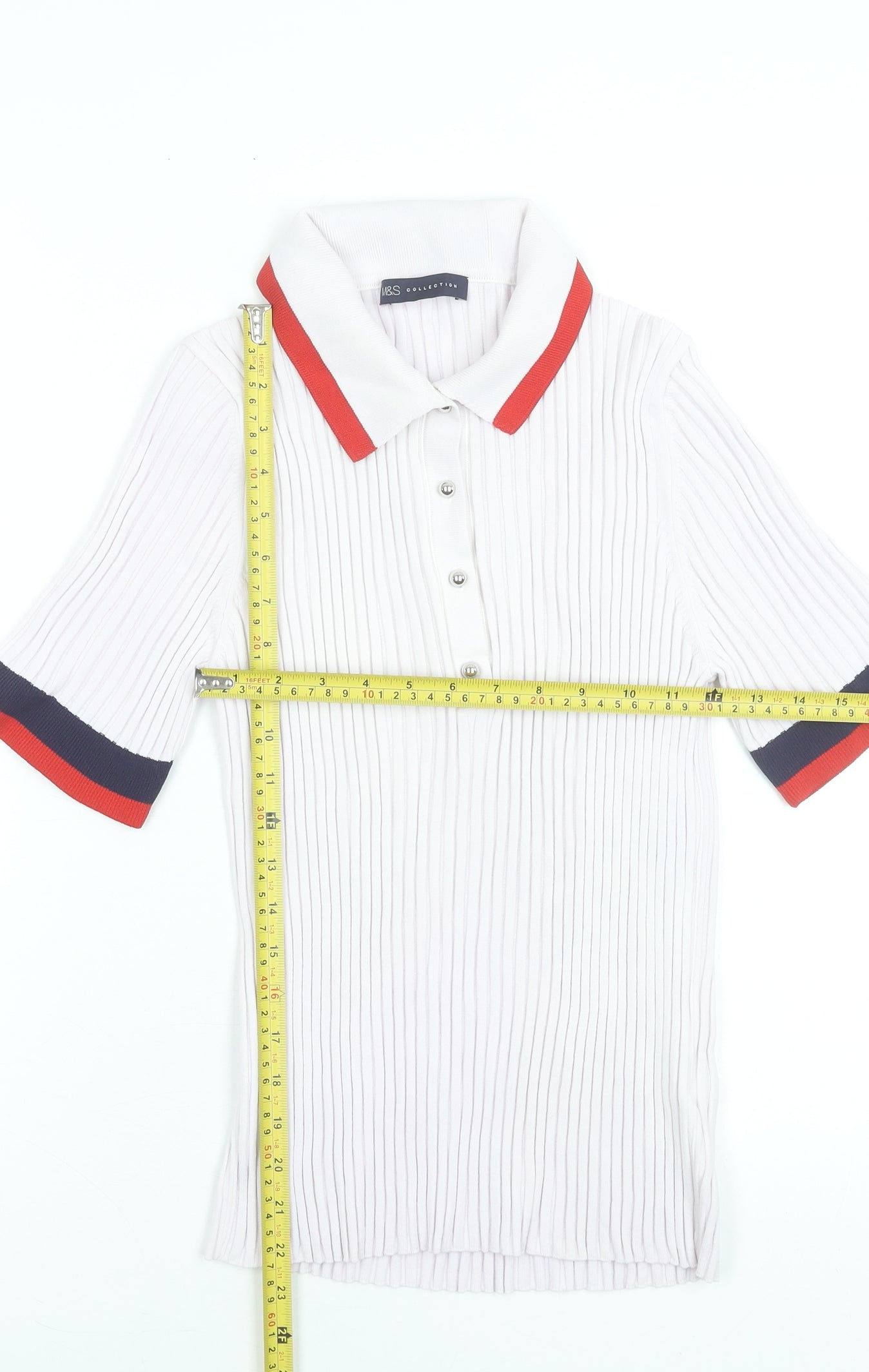 Marks and Spencer Women’s White Polo Knit Top Size 14 Collared Short Sleeve