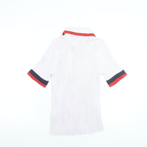 Marks and Spencer Women’s White Polo Knit Top Size 14 Collared Short Sleeve