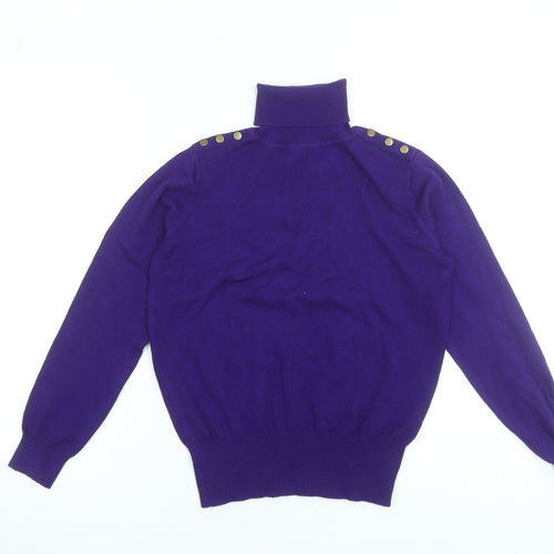 Wallis Women’s Purple Roll Neck Button Detail Jumper Size 12