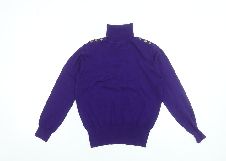 Wallis Women’s Purple Roll Neck Button Detail Jumper Size 12