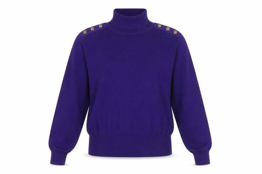 Front view of Wallis Women’s Purple Roll Neck Button Detail Jumper, size UK 12