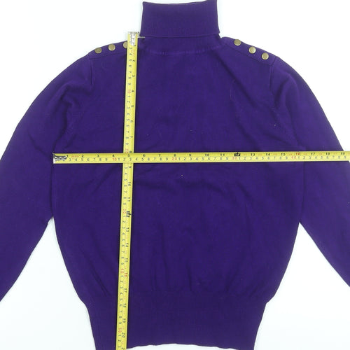 Wallis Women’s Purple Roll Neck Button Detail Jumper Size 12