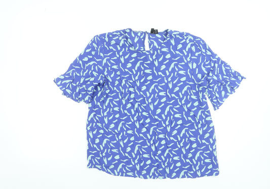 Vero Moda Women's Blue Abstract Short Sleeve Viscose Blouse M