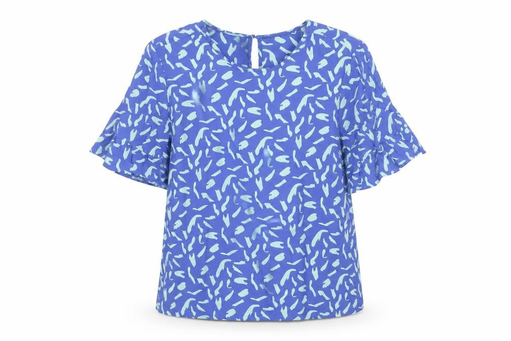 Front view of Vero Moda Women's Blue Abstract Short Sleeve Viscose Blouse M