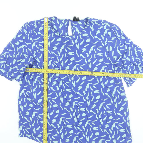 Vero Moda Women's Blue Abstract Short Sleeve Viscose Blouse M