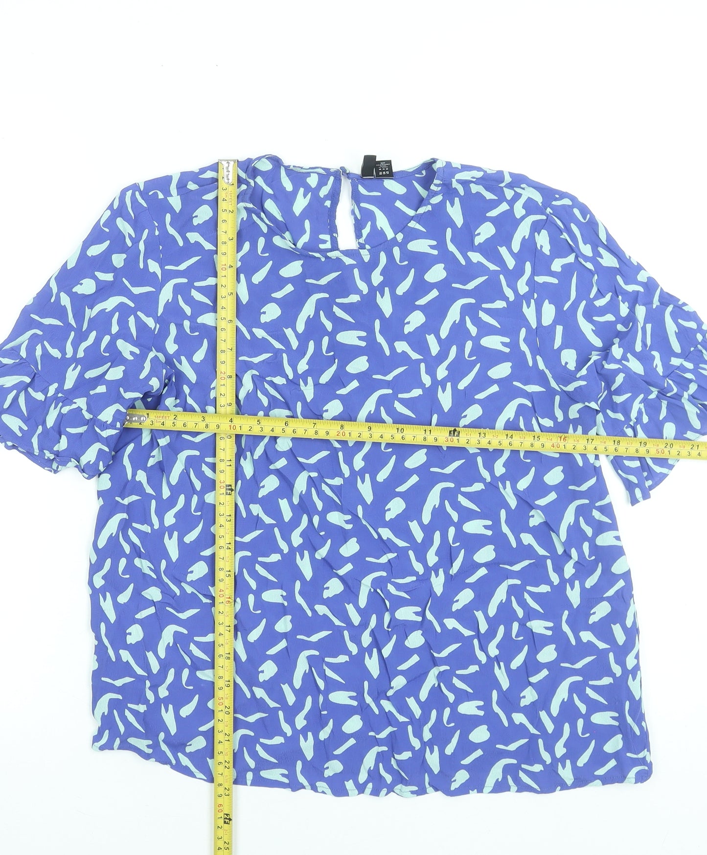 Vero Moda Women's Blue Abstract Short Sleeve Viscose Blouse M