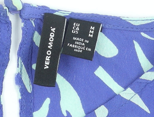 Vero Moda Women's Blue Abstract Short Sleeve Viscose Blouse M