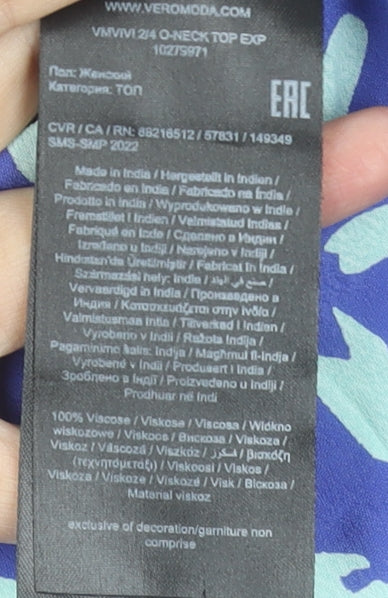 Vero Moda Women's Blue Abstract Short Sleeve Viscose Blouse M