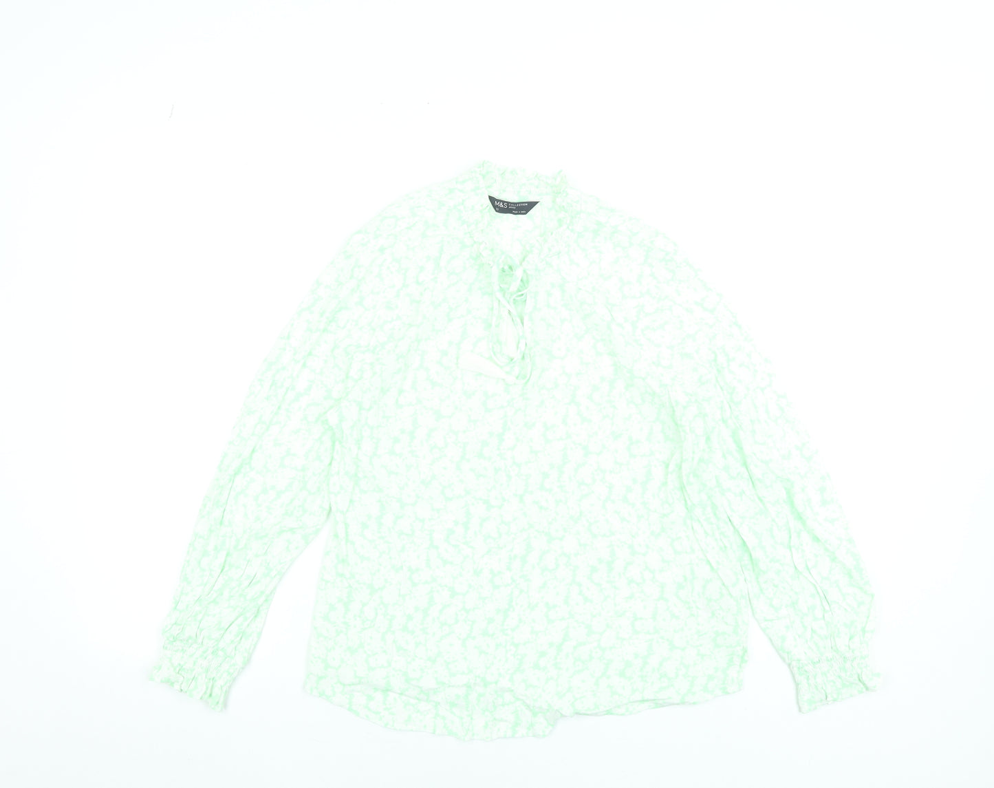 Marks and Spencer Women Green Floral Petite Size 12 Viscose Tunic Blouse