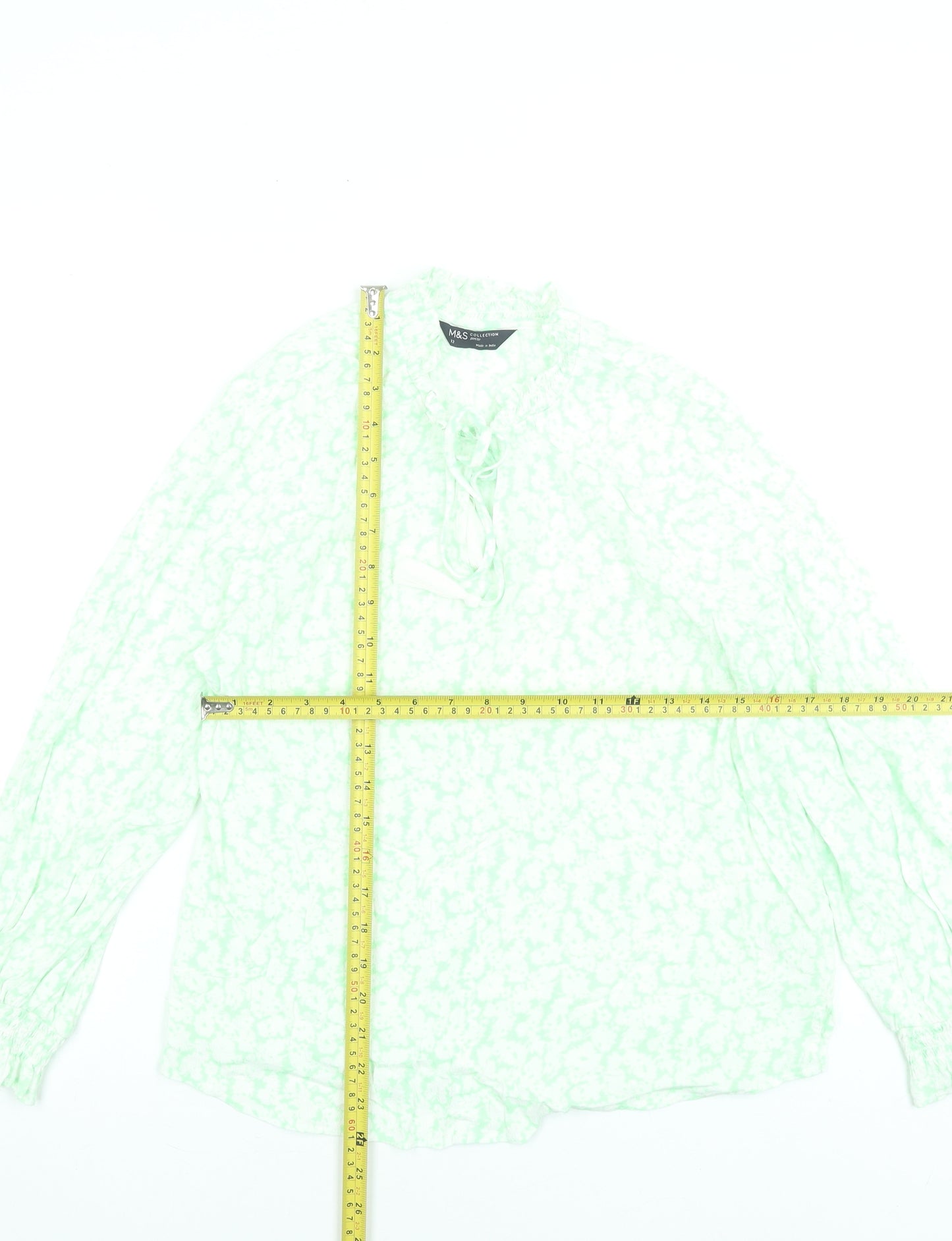 Marks and Spencer Women Green Floral Petite Size 12 Viscose Tunic Blouse