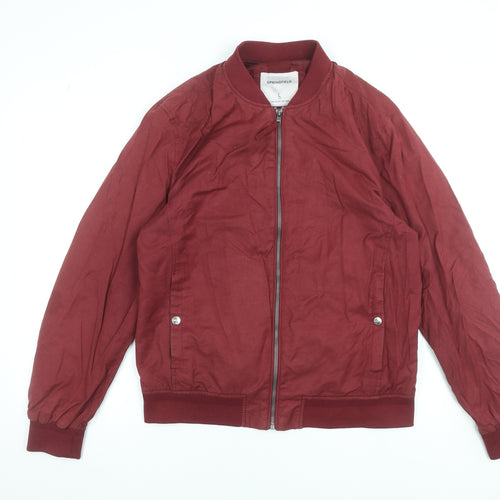 Springfield Men's Red Bomber Jacket Size L Cotton Blend Casual