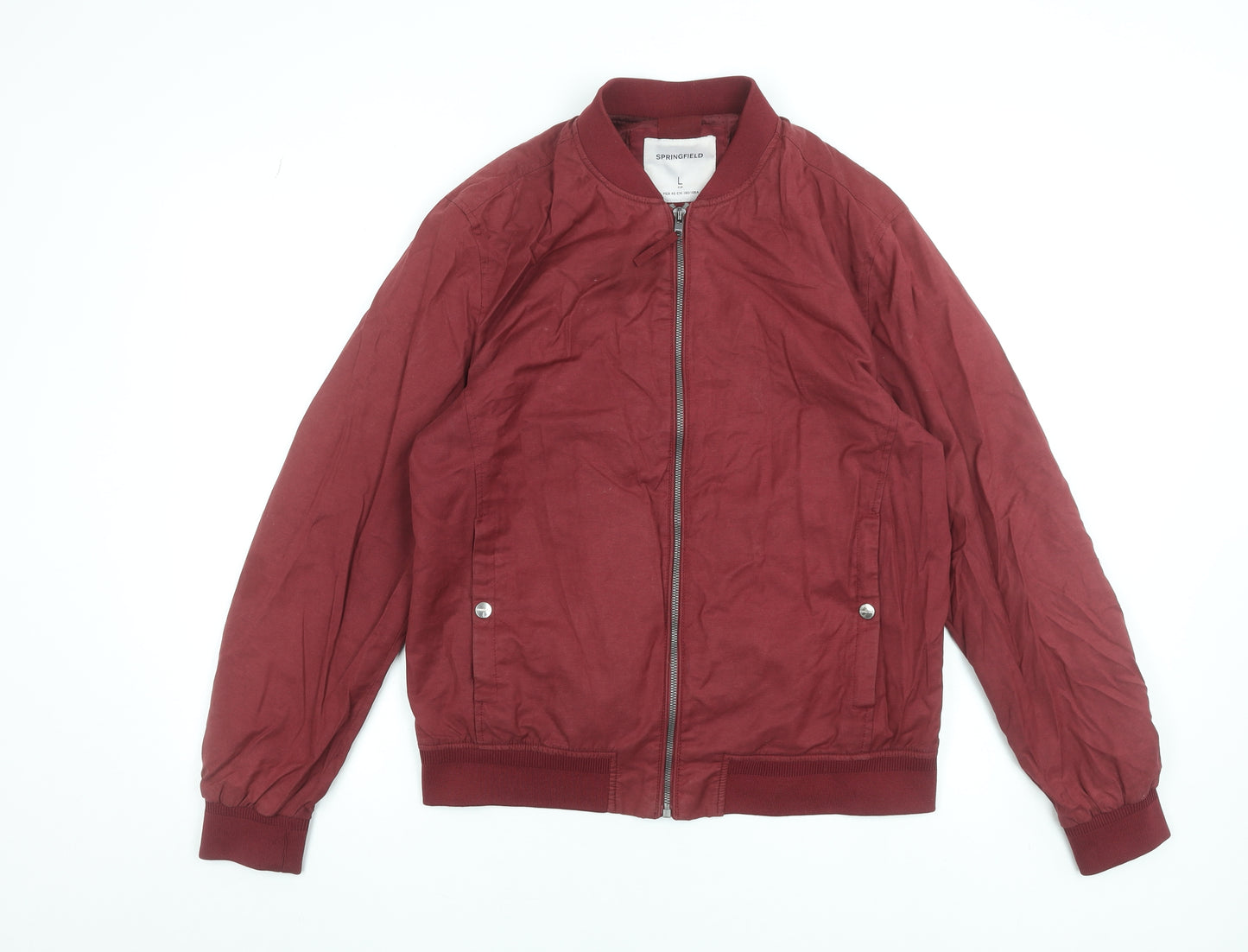 Springfield Men's Red Bomber Jacket Size L Cotton Blend Casual