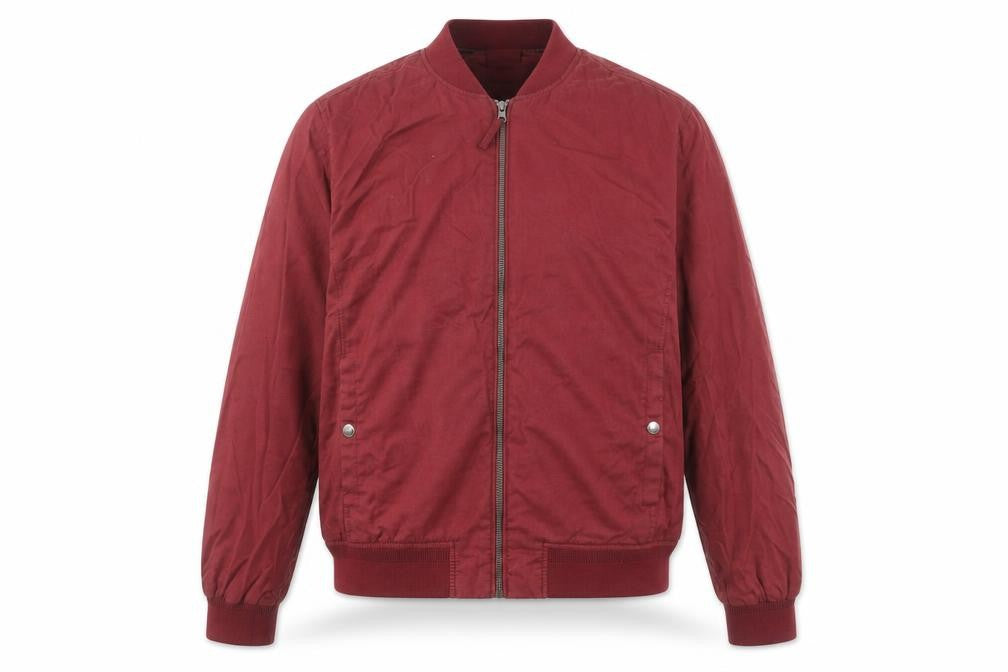 Front view of Springfield Men's Red Bomber Jacket, size L, Cotton Blend Casual