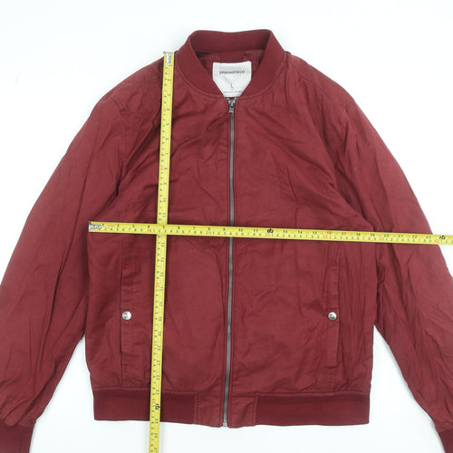 Springfield Men's Red Bomber Jacket Size L Cotton Blend Casual