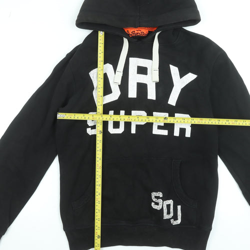 Superdry Men's Black Pullover Hoodie Small Graphic Print Fleece