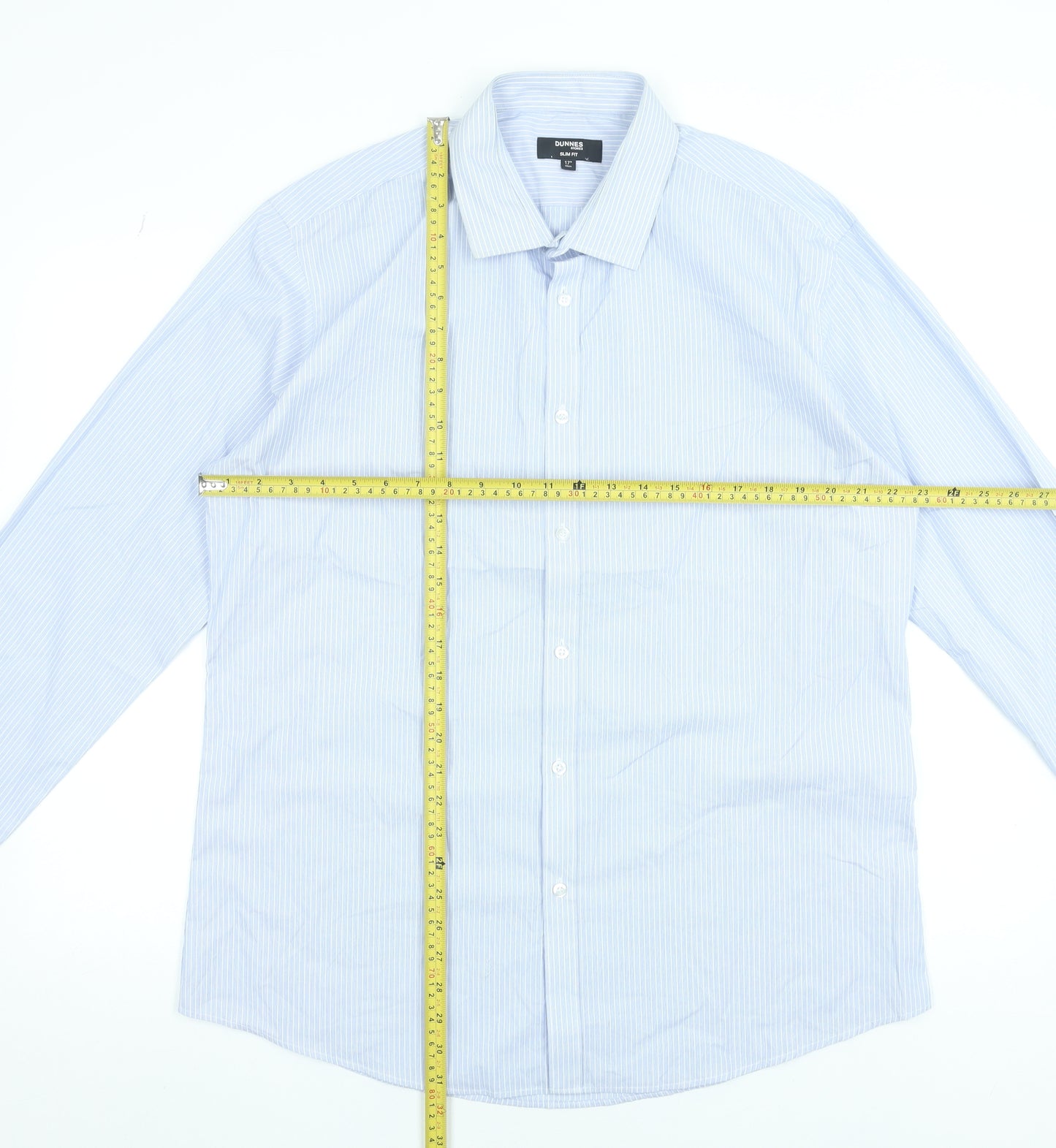 Dunnes Stores Men's Blue Slim Fit Long Sleeve Formal Dress Shirt 17in