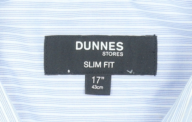 Dunnes Stores Men's Blue Slim Fit Long Sleeve Formal Dress Shirt 17in
