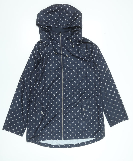 Next Womens Blue Hooded Rain Coat Jacket Size 12 Water Resistant