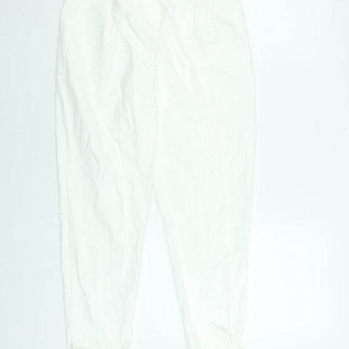 SBetro Women's White Paperbag Belted Cotton Trousers Size S