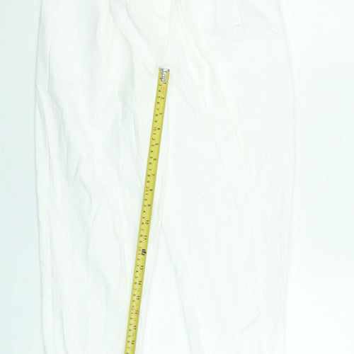 SBetro Women's White Paperbag Belted Cotton Trousers Size S