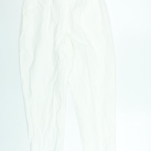 SBetro Women's White Paperbag Belted Cotton Trousers Size S