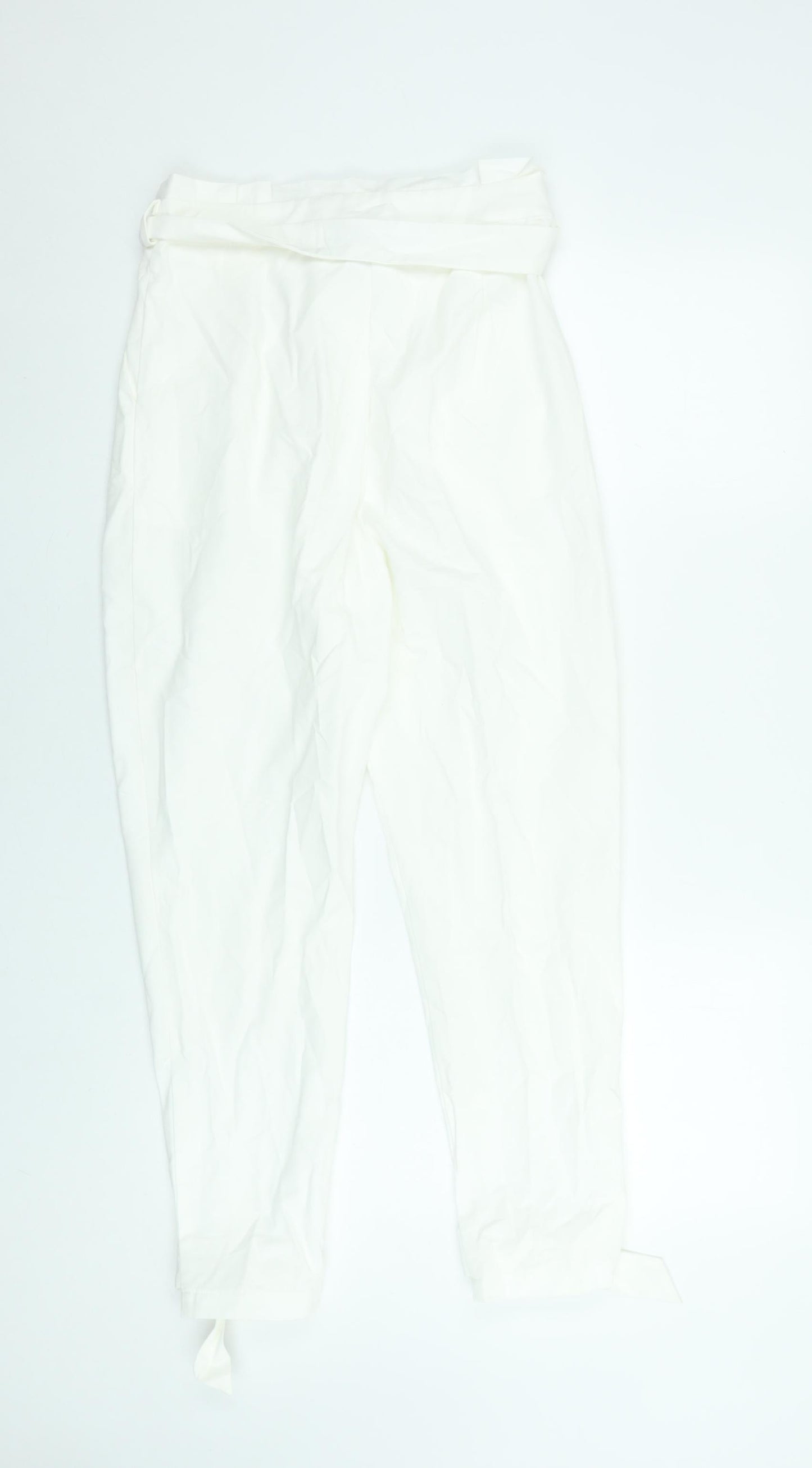 SBetro Women's White Paperbag Belted Cotton Trousers Size S