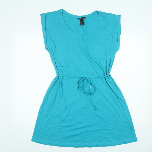 H&M Women’s Blue T-Shirt Dress Size S Short Sleeveless Belted Casual