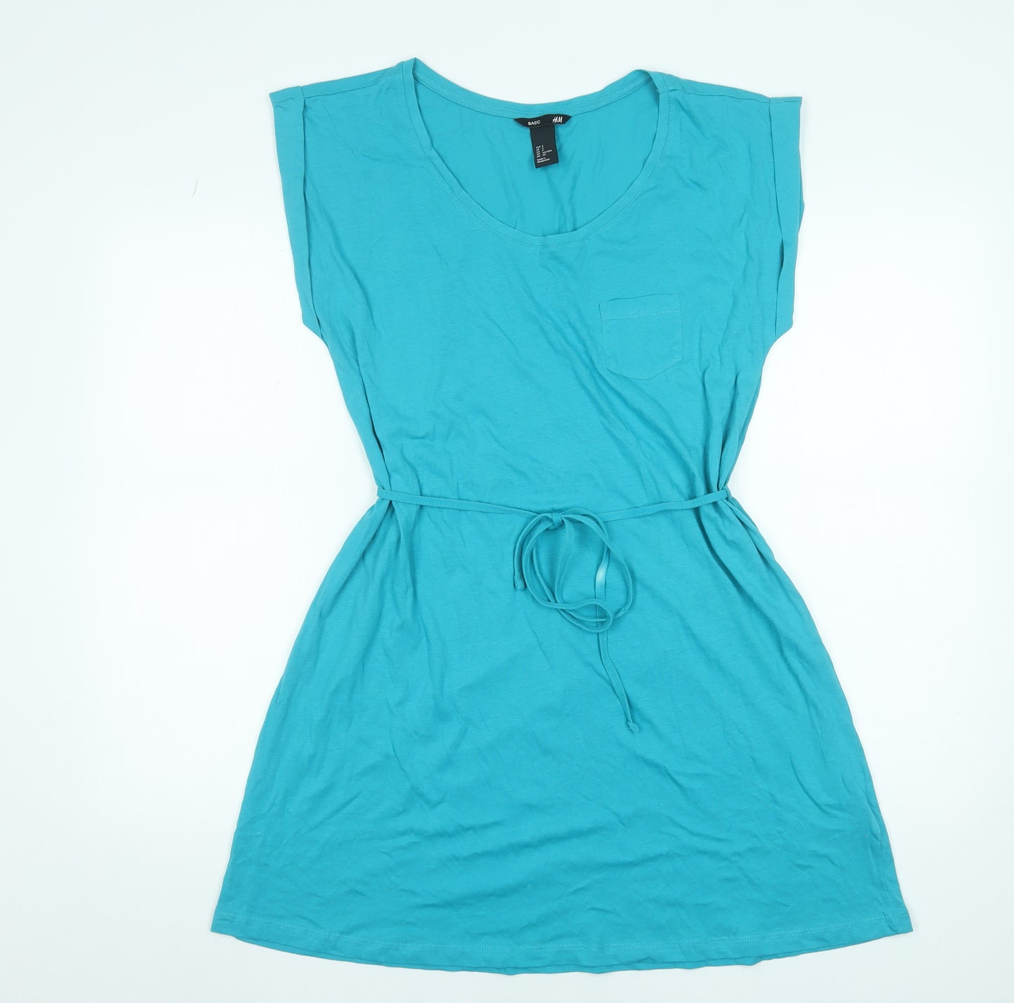 H&M Women’s Blue T-Shirt Dress Size S Short Sleeveless Belted Casual