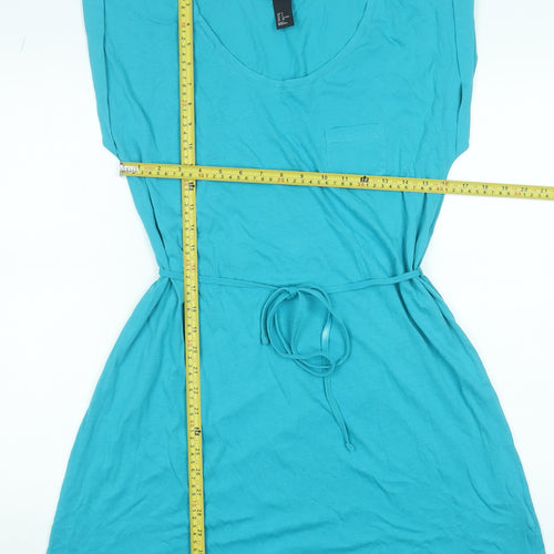 H&M Women’s Blue T-Shirt Dress Size S Short Sleeveless Belted Casual