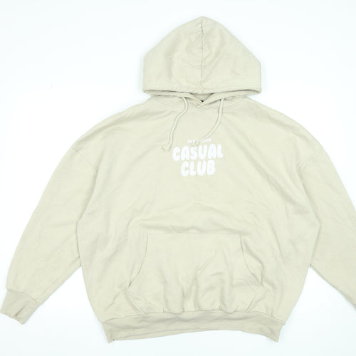 Dunnes Stores Women Beige Pullover Hoodie Large Casual Club Print