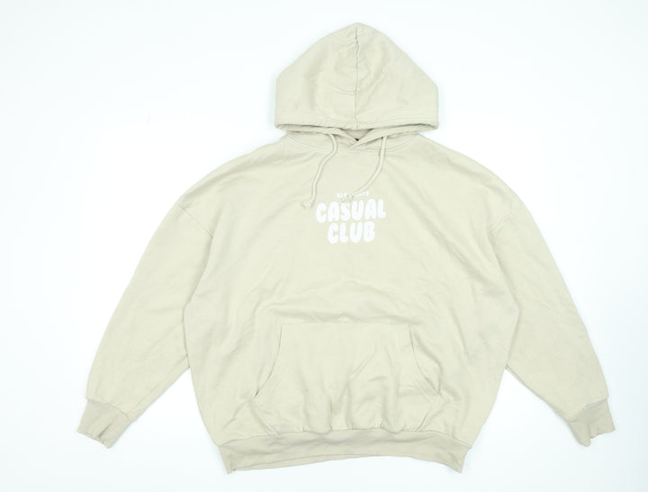 Dunnes Stores Women Beige Pullover Hoodie Large Casual Club Print