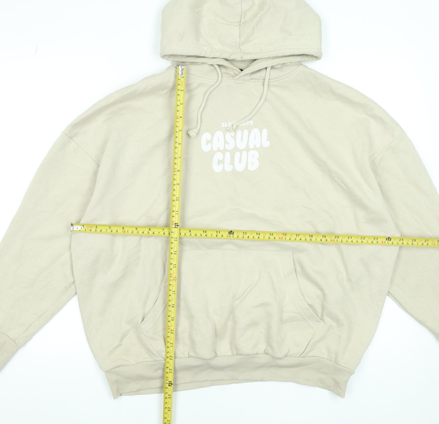 Dunnes Stores Women Beige Pullover Hoodie Large Casual Club Print