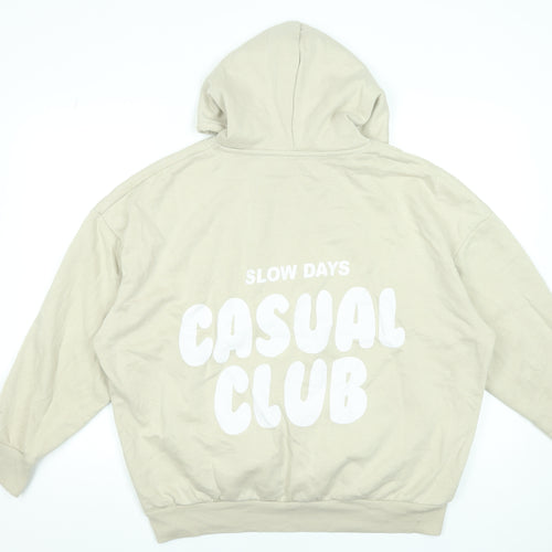 Dunnes Stores Women Beige Pullover Hoodie Large Casual Club Print