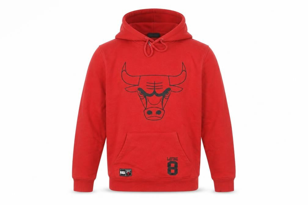 Front view of NBA Men's Red Pullover Hoodie, size S, Sports Graphic Print